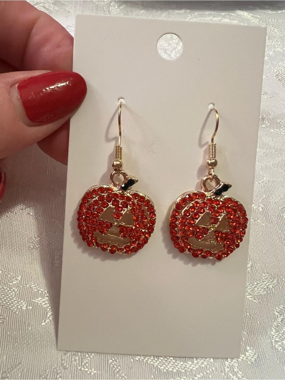 Gold-Tone Pumpkin Jack-O'-Lantern Earrings with Orange Crystal Accents
